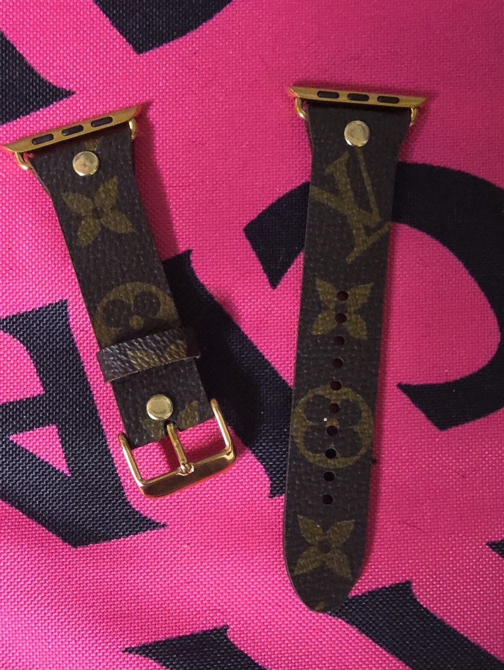 Monogram Apple Watch Strap in Brown & Gold Accents